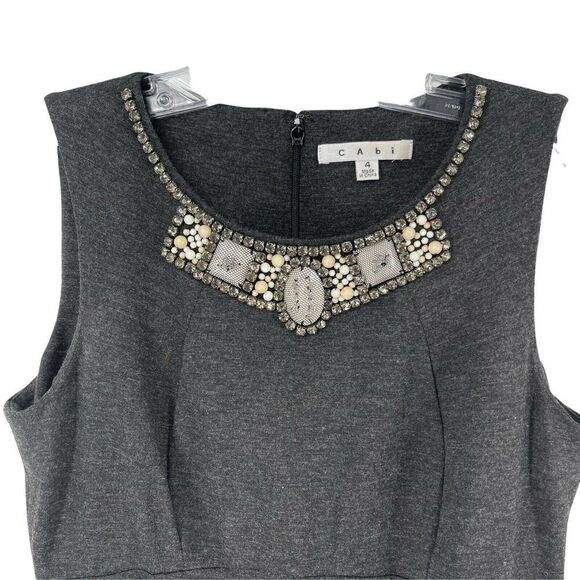 CAbi The Glitz Shell Tank Top Size 4 Charcoal Gray 508 Beaded Sleeveless Blouse - Picture 2 of 7